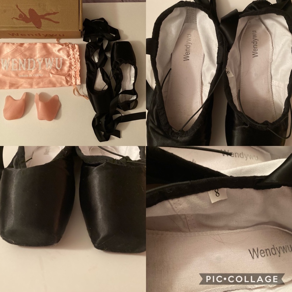Wendywu Black Satin Pointe Shoes